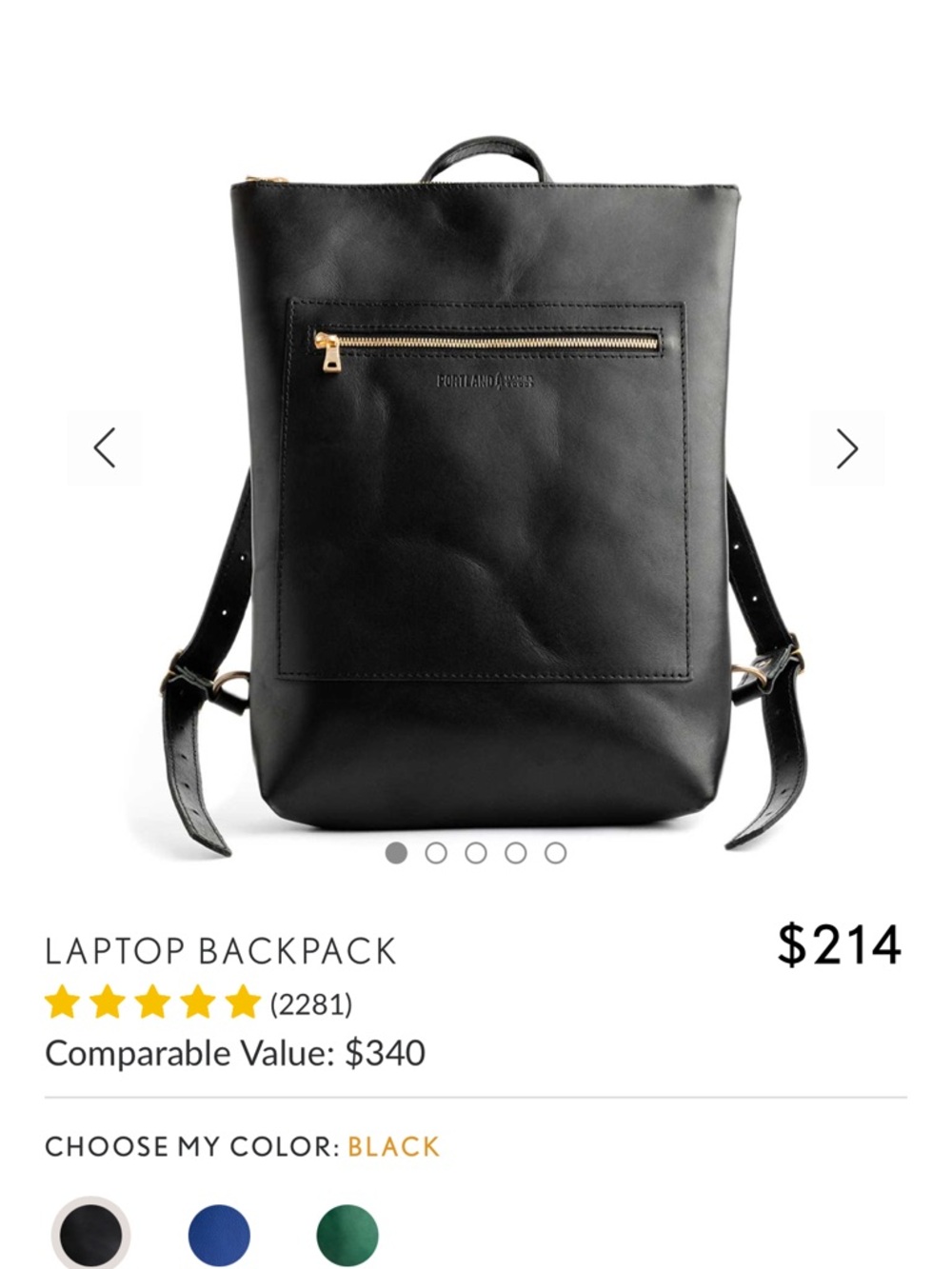Portland Leather Black Laptop Backpack
